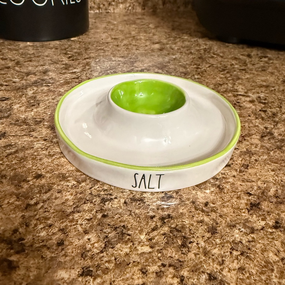 Rae Dunn White and Green Salt Cellar